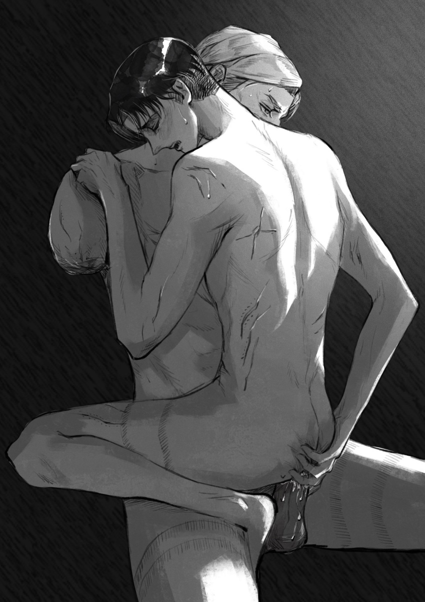 2boys amputated_arm amputee anal anal_sex ass attack_on_titan completely_nude duenchso erwin_smith gay genitals greyscale levi levi_ackerman male male/male male_only male_penetrated male_penetrating male_penetrating_male monochrome naked nude nude_male penetration penis shingeki_no_kyojin yaoi