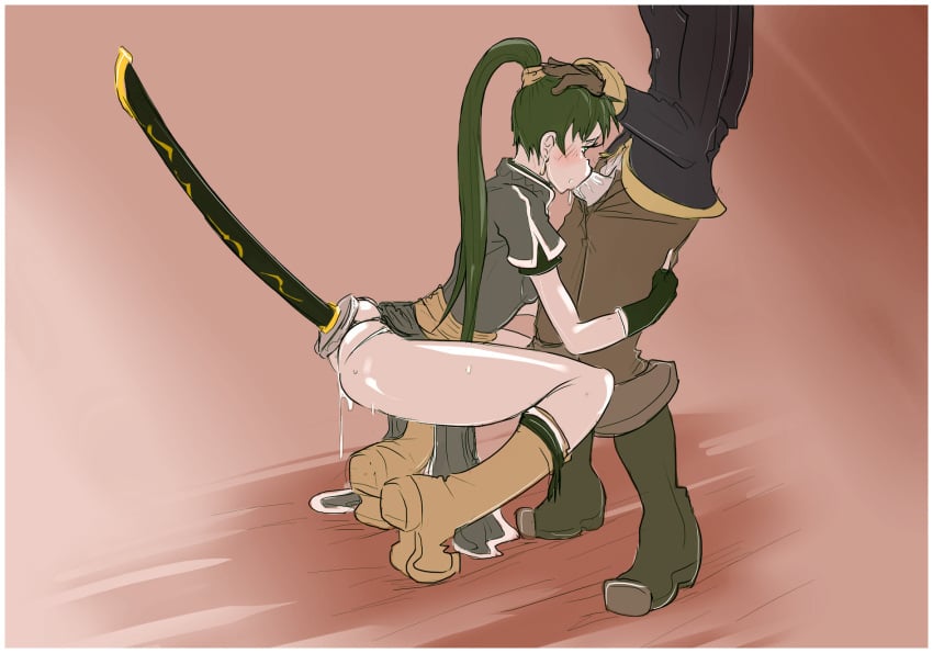 1girls anal blowjob cum cum_in_mouth fellatio fire_emblem fire_emblem:_the_blazing_blade hand_on_head kneeling kneeling_oral_position long_hair lyn_(fire_emblem) lyndis_(fire_emblem) nintendo object_insertion oral panties panties_aside pointsxt ponytail sword sword_in_ass weapon weapon_in_ass white_panties