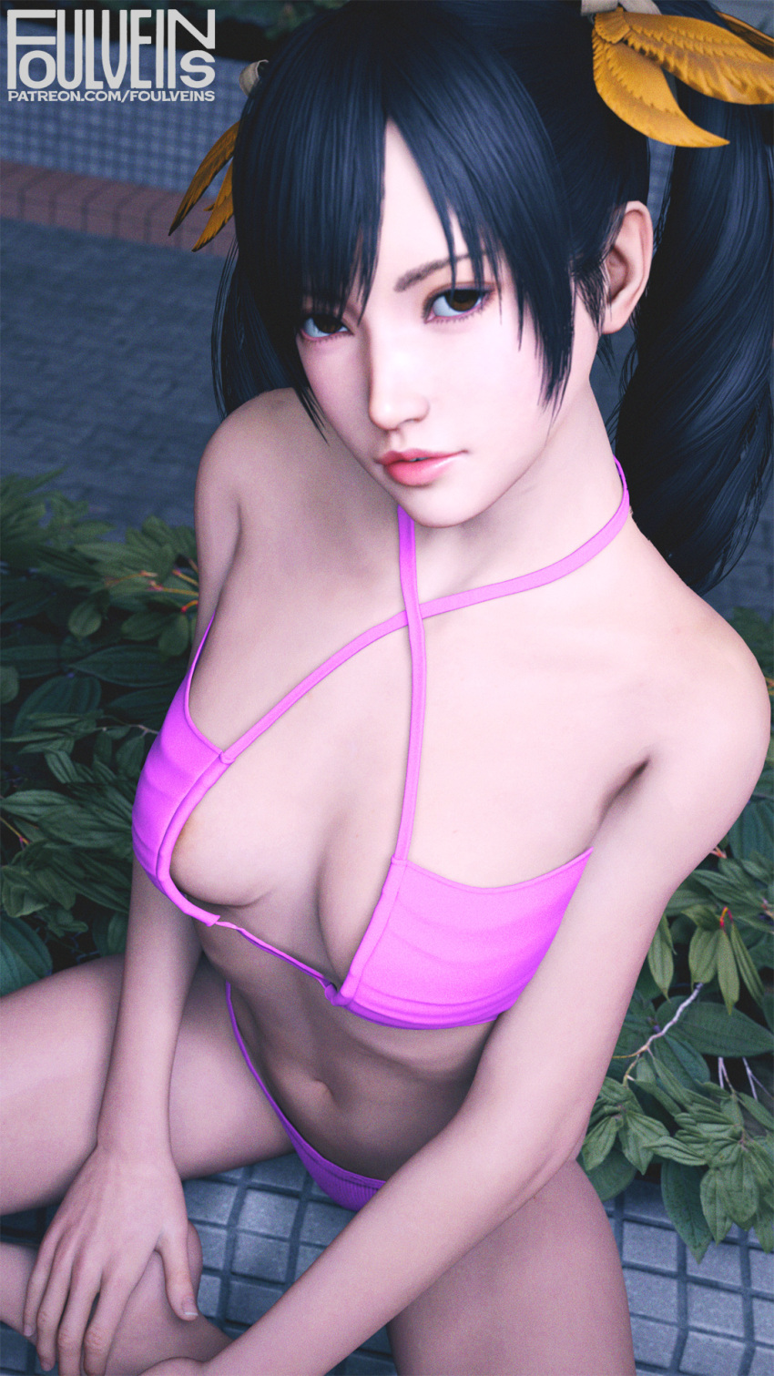 1girls 3d asian asian_female bikini black_hair breasts chinese_girl female female_only foulveins ling_xiaoyu looking_at_viewer namco solo tekken twintails