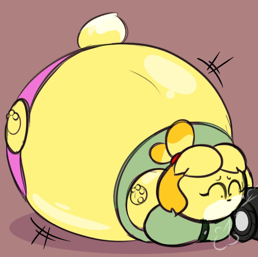 animal_crossing balloonlop big_breasts breasts inflation isabelle_(animal_crossing) thick_thighs wide_hips