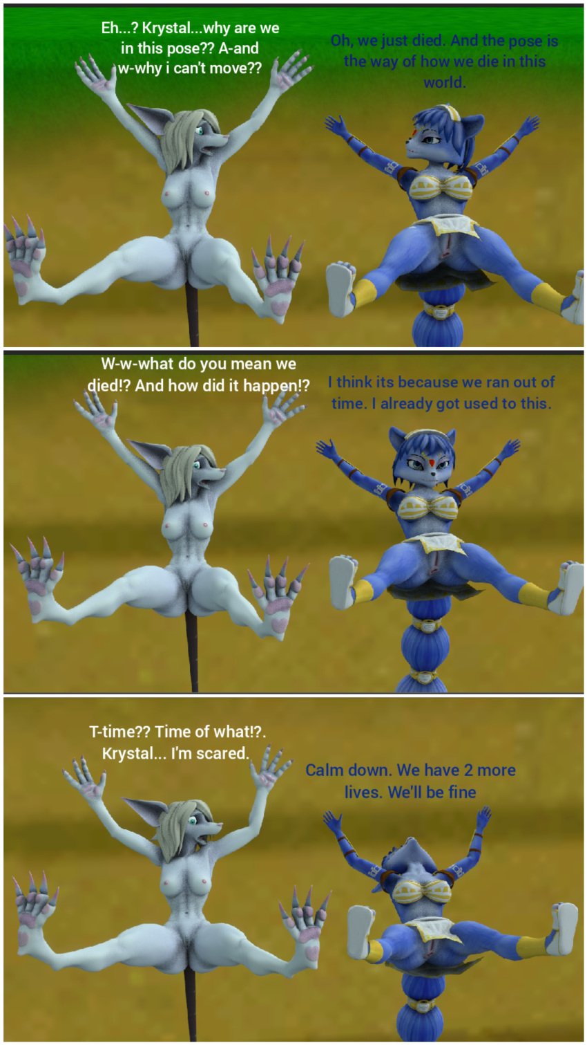 absurd_res anonymous_artist anthro breasts canid canine clothed clothed/nude clothing death duo falling female final_fantasy final_fantasy_ix fox freya_crescent game_over gameplay_mechanics hi_res krystal mammal mario_(series) nintendo nude platformer_death_pose rodent spread_legs spreading square_enix star_fox video_games