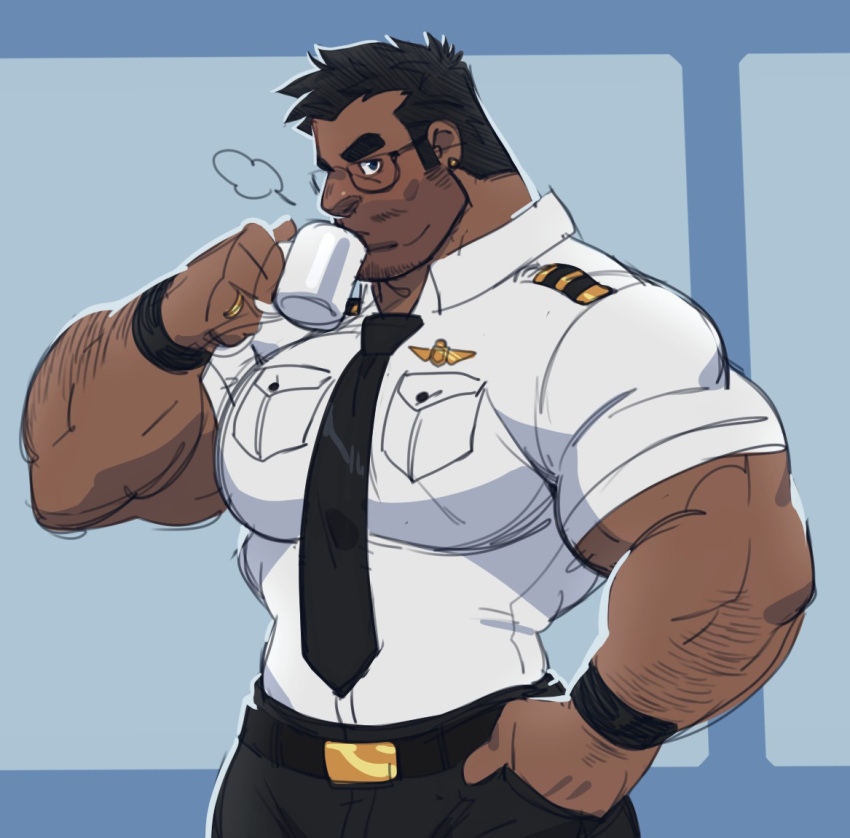 bara chesschirebacon clothing fully_clothed glasses male male_only maxwell_(chesschirebacon) muscles muscular solo solo_male