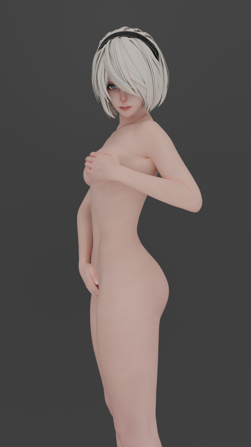 3d covering_breasts covering_crotch nier:_automata self_censor solo_female yorha_2b