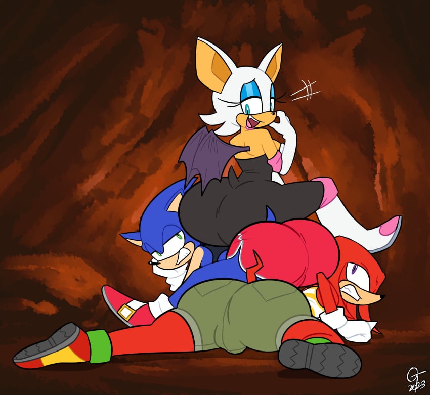 1girls 2boys 2males anthro ass ass bat big_ass big_butt bubble_ass bubble_butt bulge echidna femboy furry hedgehog huge_ass huge_butt knuckles_the_echidna oddtenn rouge_the_bat sega shorts sonic_(series) sonic_the_hedgehog sonic_the_hedgehog_(series) stacked