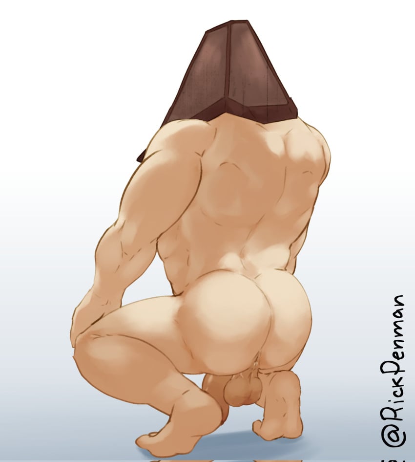 ass balls broly_culo flaccid konami male male_only muscles muscular no_visible_face nude penis pyramid_head rickpenman silent_hill silent_hill_2 solo solo_male squatting