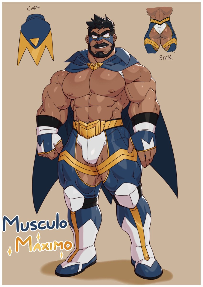 ass bara bulge chesschirebacon clothing male male_only mask maxwell_(chesschirebacon) muscles muscular no_visible_genitalia solo solo_male