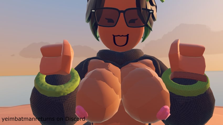 black_eyes black_hair breasts female female_only glasses green_hair nipples pink_nipples rec_room rec_room_avatar recroom recroom-nsfw