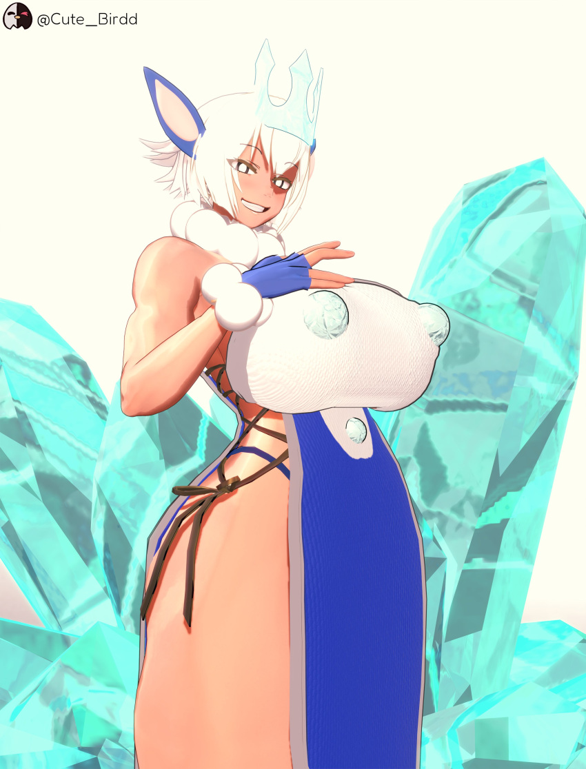 3d 3d_(artwork) alpaca animal_ears big_ass big_breasts big_thighs blonde_hair breasts closed_eyes clothed crown cute_birdd dress female gigantic_ass gigantic_breasts gigantic_thighs huge_ass huge_breasts huge_thighs human humanized humanoid koikatsu muscular_female outside pal_(species) palworld queen queenpaca_(pal) royalty short_hair smile thick_hips thick_thighs thigh_highs thighs white_hair