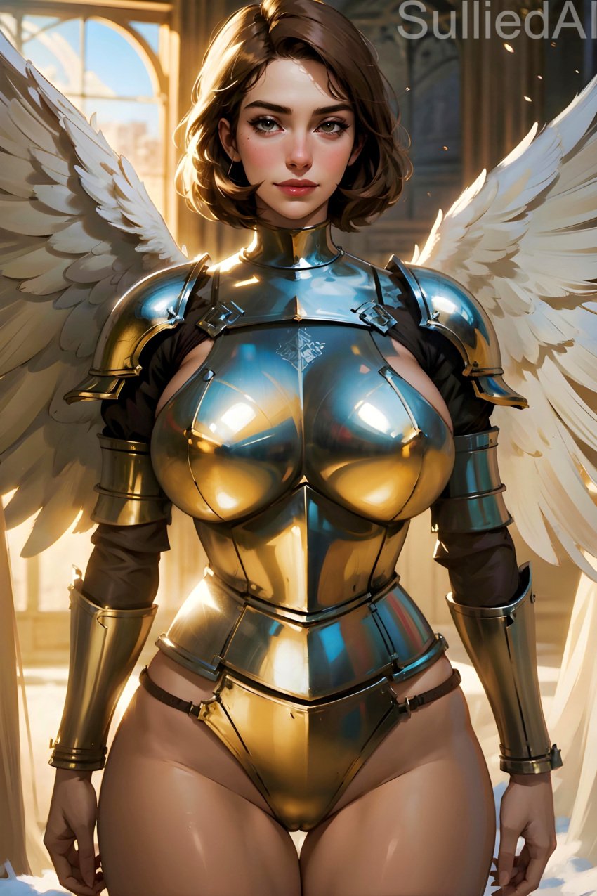 ai_generated angel angel_wings armor armored_female atlus big_breasts female female_only gigantic_breasts hourglass_figure leotard persona persona_3 persona_3_portable persona_3_reload solo_female sulliedai thick_thighs toriumi_isako wide_hips