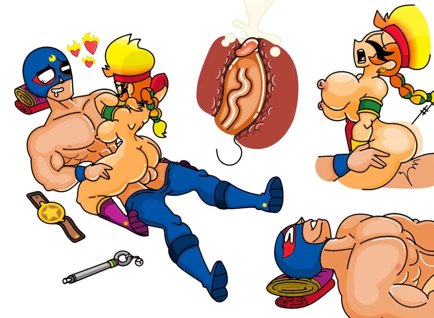 (mirius) 1boy 1boy1girl 1girls amber_(brawl_stars) balls brawl_stars breasts cowgirl_position el_primo_(brawl_stars) female female_on_top muscular muscular_male nipples penis riding santiago951 sex straight vaginal_penetration vaginal_sex