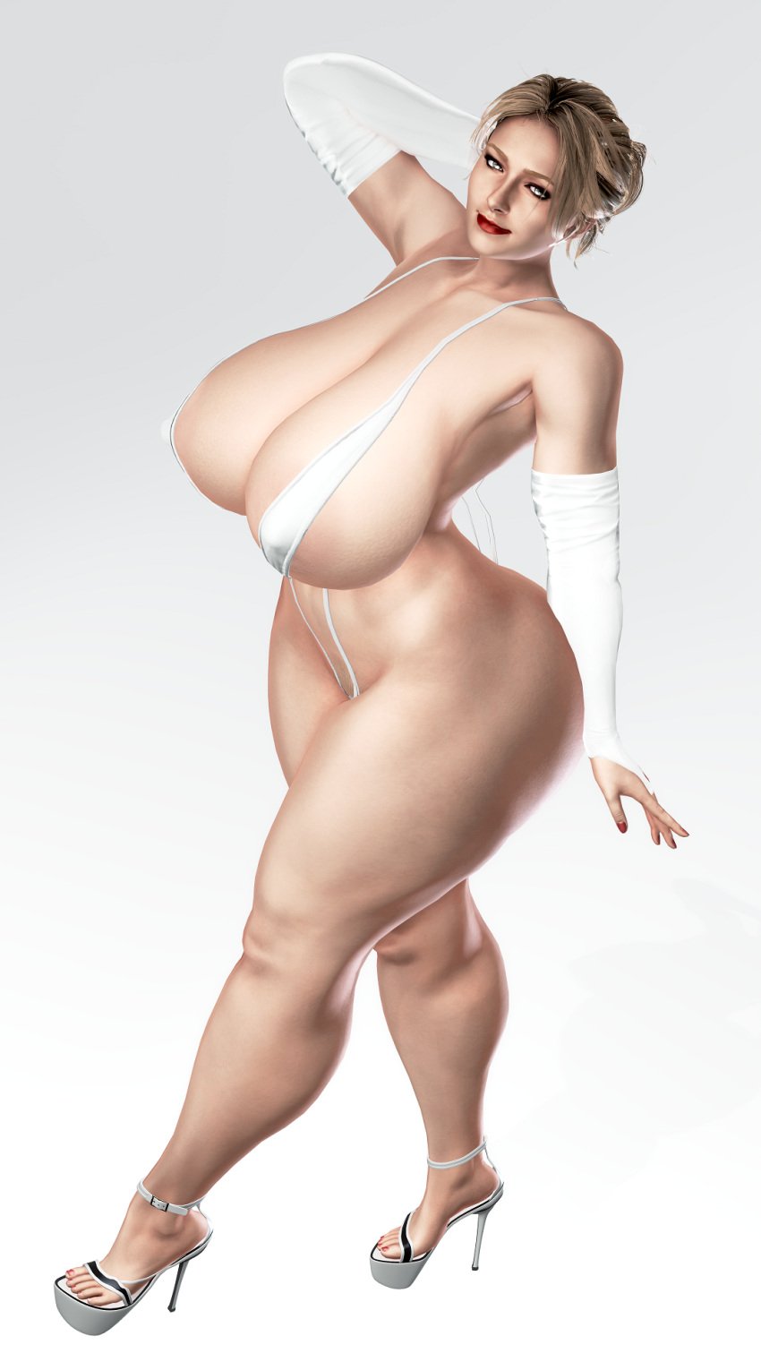 1girls 3d alternate_breast_size armwear big_breasts black_eyeshadow blonde_hair breasts breasts_bigger_than_head busty female green_eyes honey_select hourglass_figure huge_breasts large_breasts light-skinned_female light_skin long_breasts looking_at_viewer love_handles mascara mature_female pose posing red_lipstick samantha_giddings sling_bikini smile tagme thethiccart thick_thighs thighs until_dawn venus_body voluptuous white_hair white_skin wide_hips