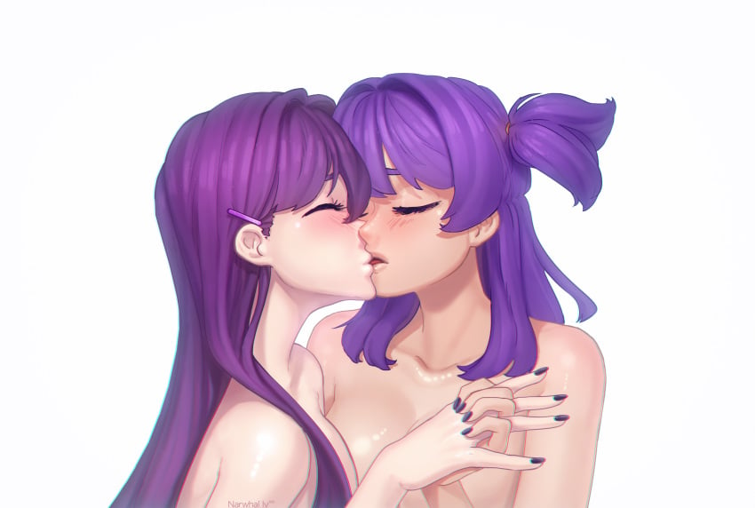 2girls closed_eyes crossover doki_doki_literature_club everlasting_summer female_only implied_nudity ivnarwhal kissing lavender_hair lena_(everlasting_summer) multiple_girls passionate_kiss purple_hair yuri yuri_(doki_doki_literature_club)