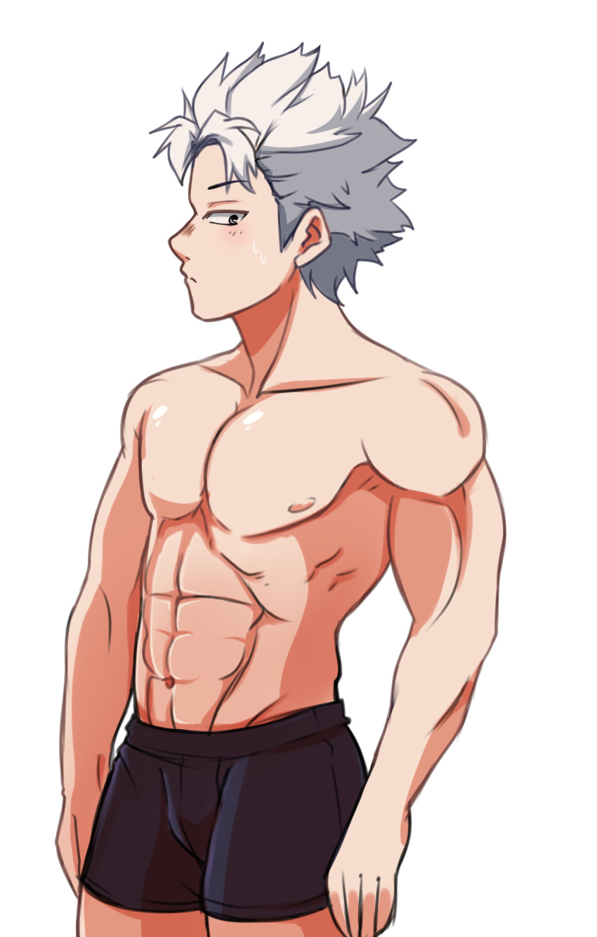 abs blush boxers gray_eyes male male_only my_hero_academia natsuo_todoroki solo_male todoroki_natsuo underwear white_hair