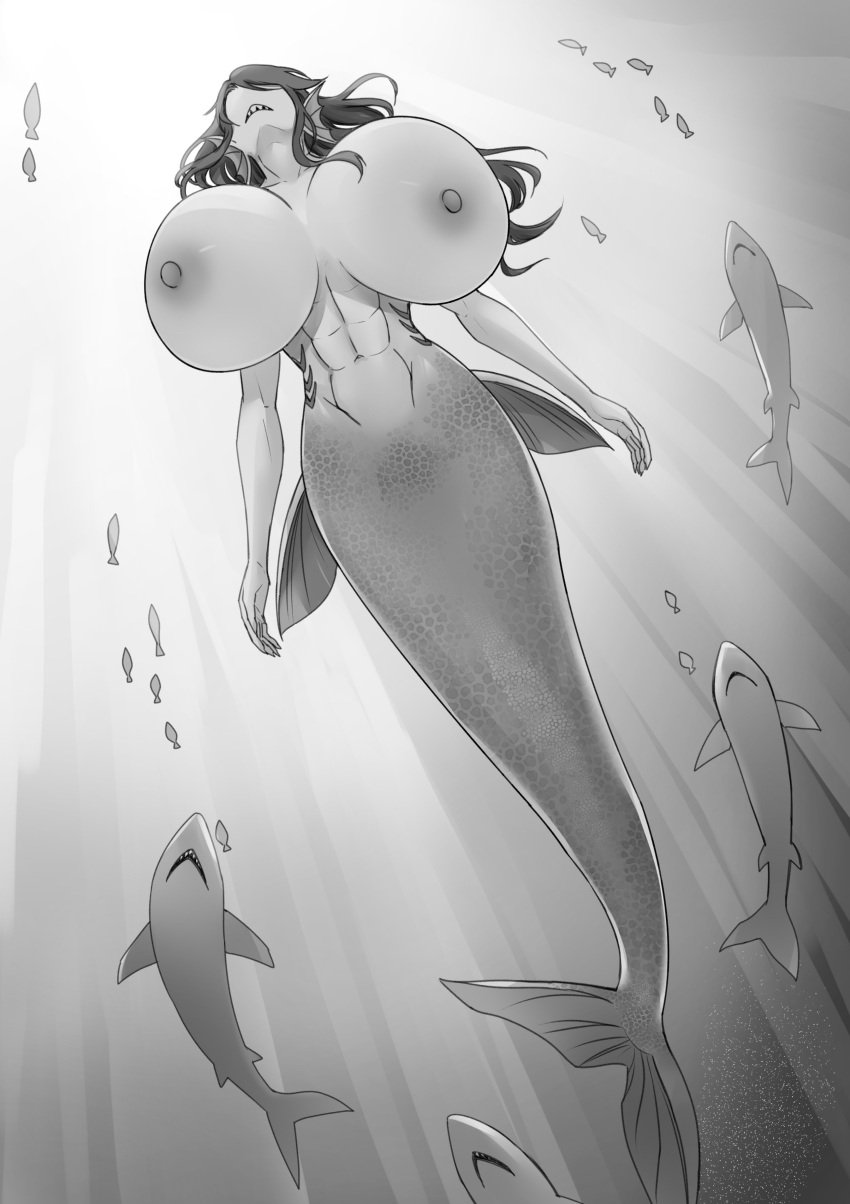 2022 
underwater abs absurd_res animal_humanoid big_breasts breasts ear_fins erect_nipples female fin fish fish_humanoid fish_tail gills greyscale hair hi_res huge_breasts humanoid hyper hyper_breasts long_hair low-angle_view macro marine marine_humanoid merfolk monochrome muscular muscular_female nipples nude open_mouth scales sea shark sharp_teeth solo split_form swimming teeth torotale water