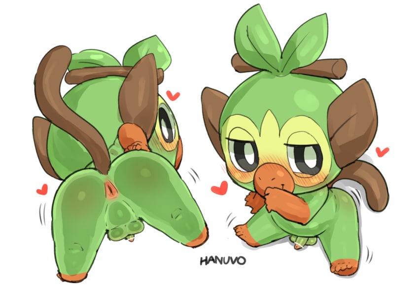 anthro anus ass balls blush censored genitals grookey hanuvo heart male male_only nintendo penis pokémon_(species) pokemon pokemon_(species) simple_background solo_male video_games white_background