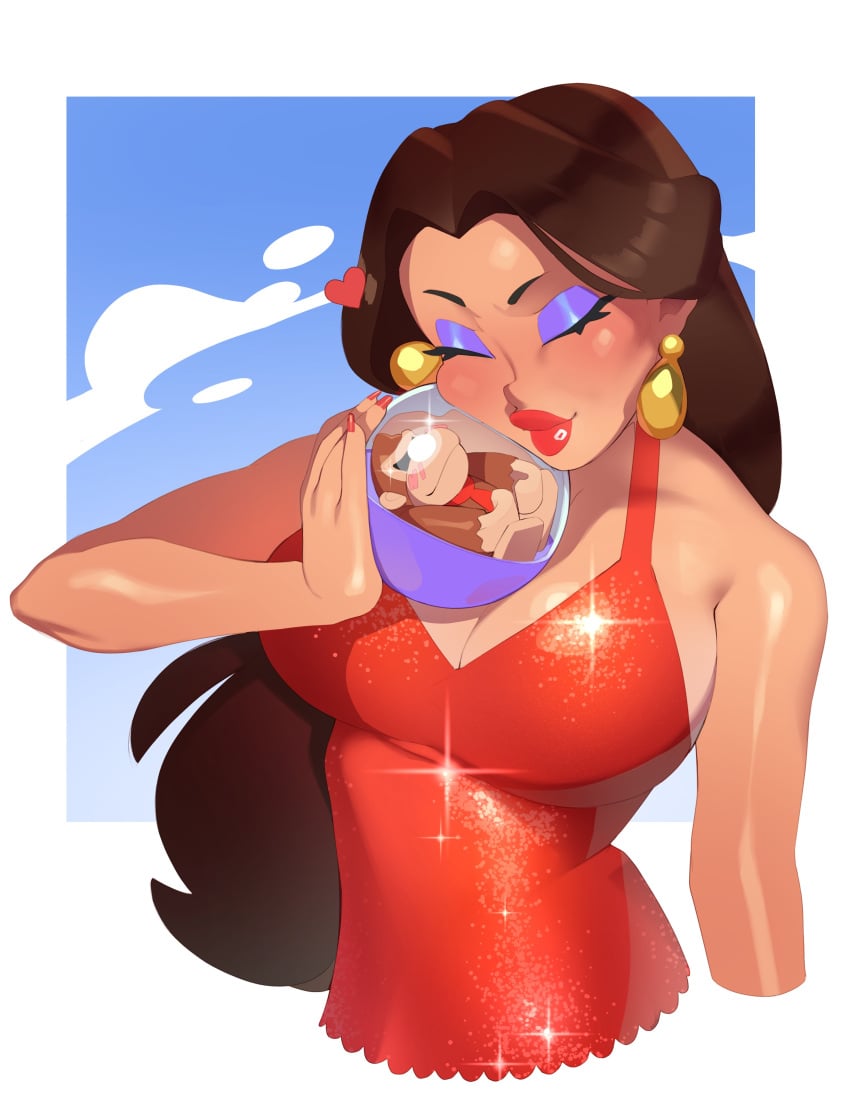 1girls absurdres big_breasts big_lips breasts cleavage combos-n-doodles female highres large_breasts mario_(series) mario_vs._donkey_kong mini_donkey_kong pauline solo_focus thick_lips