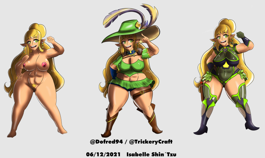 abs blonde_hair cosplay dungeons_and_dragons green_eyes halfling halfling_female isabelle_shin´tzu long_hair muscular_female shortstack taimanin_asagi trickerycraft