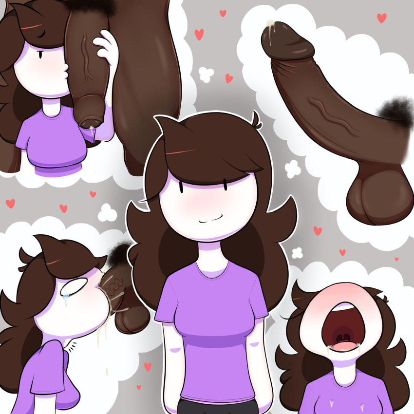 1boy 1girls big_penis black_penis blowjob brown_hair bubjones clothed_blowjob cum cum_in_mouth dark-skinned_male dark_skin deepthroat drooling erect_penis fellatio female_focus flaccid hand_on_penis heart huge_penis humanoid interracial jaiden jaiden_animations jaidenanimations kissing_penis long_hair open_mouth oral penis penis_awe pondering precum sexual_thoughts smile straight tears throat_bulge uncut uvula veiny_penis white_skin wide_eyed youtube youtuber