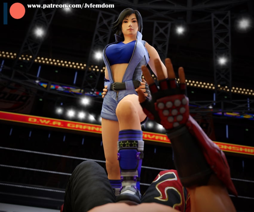 1male 3d 3d_(artwork) ballbusting boot_fetish boots brown_hair brutal defeated dominant dominant_female domination dominatrix female female_domination femdom fight fighting_ring foot_fetish hands_on_hips helpless jin_kazama jvfemdom kazama_asuka kazama_jin knee_boots legs malesub midriff pain pov reverse_wrestlingryona short_hair smirk smug stepped_on stepping_on_balls stepping_on_genitals stepping_on_penis stomp stomping tekken thick_thighs thighs trample trampling victory_pose