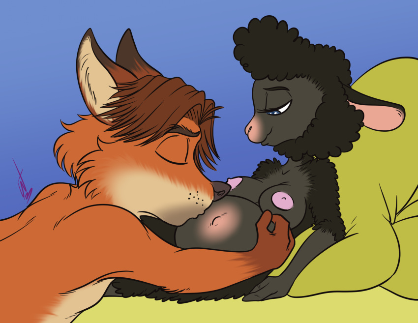 2022 anthro areola belly belly_kiss big_belly black_body black_fur black_nose black_sheep black_wool bovid breasts brown_hair canid canine caprine chubby_male closed_eyes digital_media_(artwork) disney duo female flat_colors fox fur gideon_grey hair half-closed_eyes hi_res interspecies interspecies_pregnancy intimate kissing kissing_belly lying male male/female mammal medium_breasts narrowed_eyes navel nipples nude on_back outie_navel pink_areola pink_nipples predator/prey pregnant pregnant_female red_body red_fox red_fur romantic romantic_couple sharla_(zootopia) sheep signature wastedtimeee wool_(fur) zootopia zootropolis