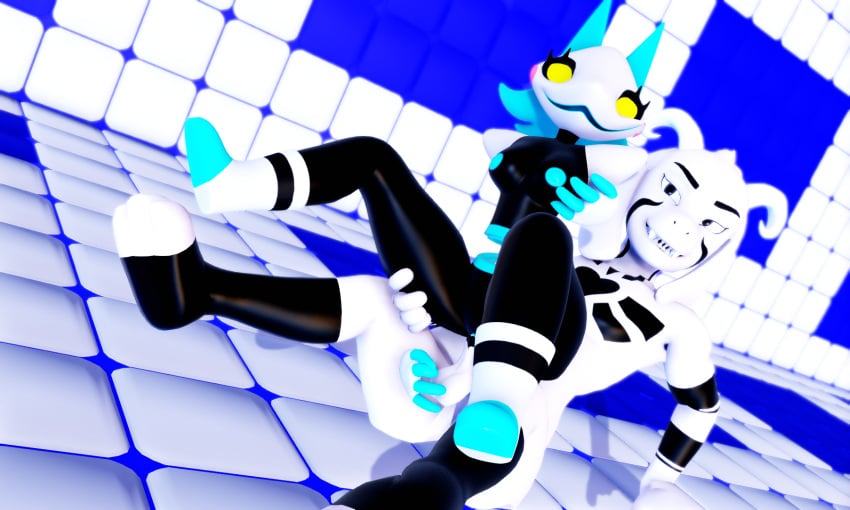 3d 3d_(artwork) 4_fingers anthro asriel_dreemurr asriel_dreemurr_(god_form) ball_fondling balls black_body blue_hair blush boss_monster bovid breasts caprine deltarune digital_media_(artwork) duo felid feline female fingers floating_hands floating_torso fondling fur genitals hair hi_res machine male male/female male_penetrating malicekira mammal nude penetration robot tasque_manager_(deltarune) undertale undertale_(series) video_games white_body white_fur yellow_eyes