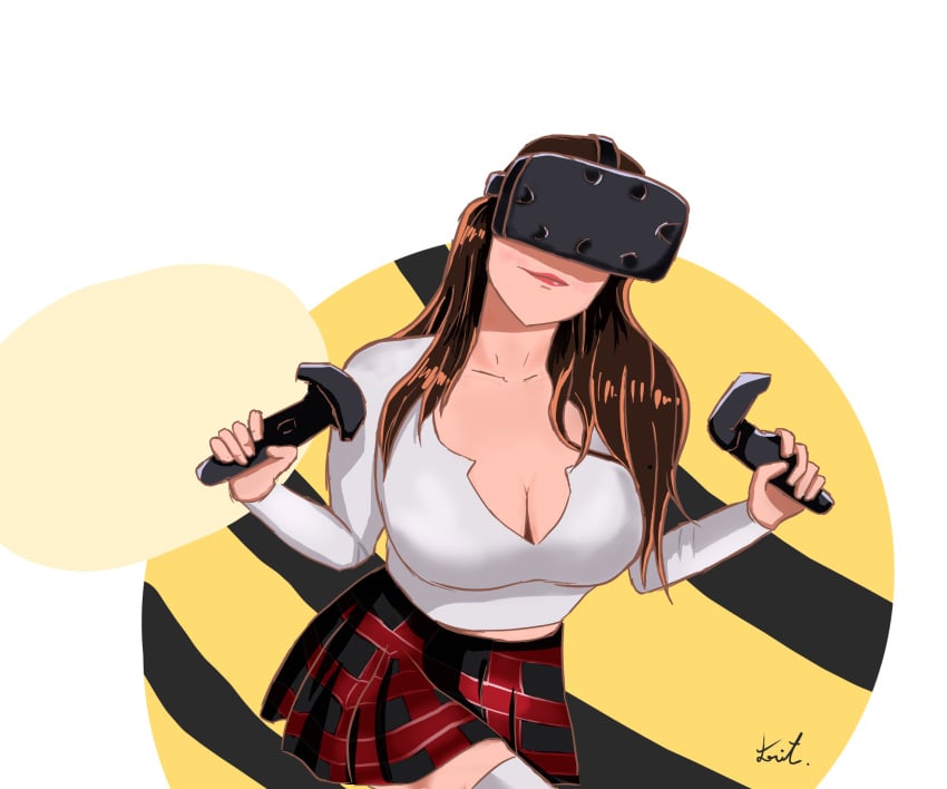 1girls big_breasts cleavage fanart female female_focus female_only heyimbee large_breasts pixiv simple_background vr_headset white_dress youtube youtuber