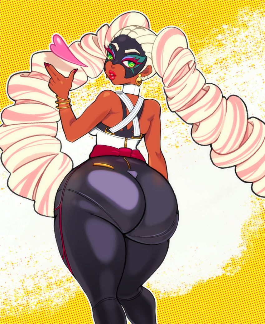 1girls arms_(game) ass ass_focus big_ass blowing_kiss bubble_butt dark-skinned_female dark_skin dat_ass female female_only huge_ass leggings long_hair looking_at_viewer looking_back nintendo paperrose rear_view solo thick_thighs thunder_thighs tight_clothing twintails twintelle white_hair yoga_pants