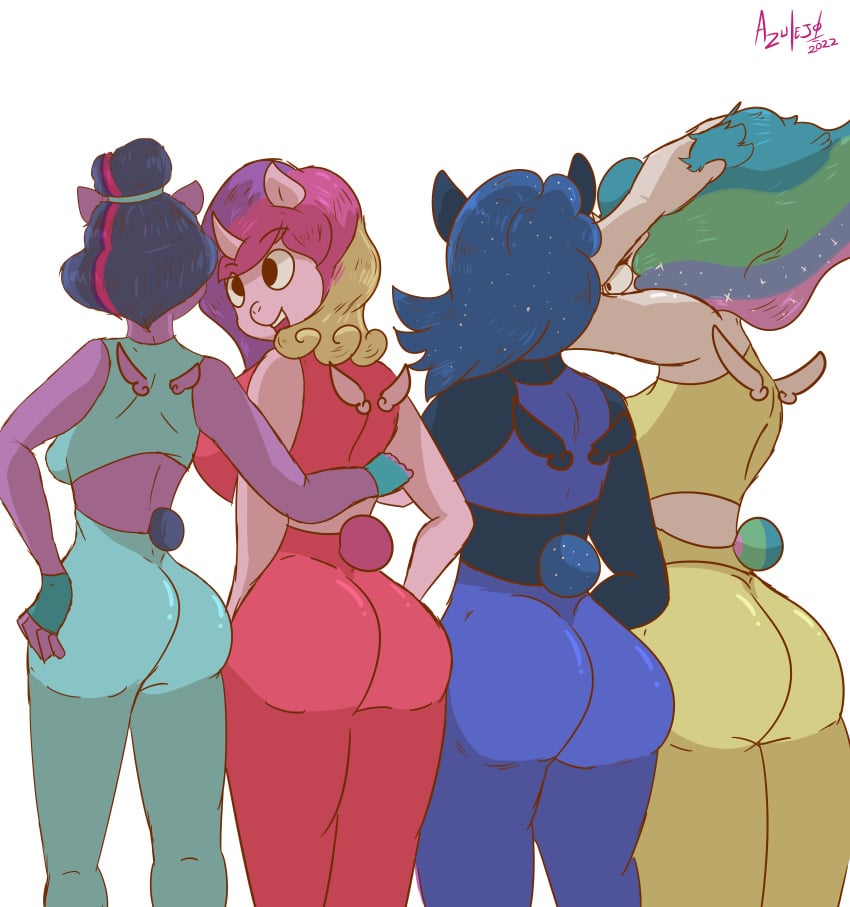 absurd_res alicorn anthro ass azulejo big_breasts big_butt breasts equid equine female friendship_is_magic group hasbro hi_res horn horse leggins mammal my_little_pony princess_cadance_(mlp) princess_celestia_(mlp) princess_luna_(mlp) textless thick_thighs twilight_sparkle_(mlp) wings