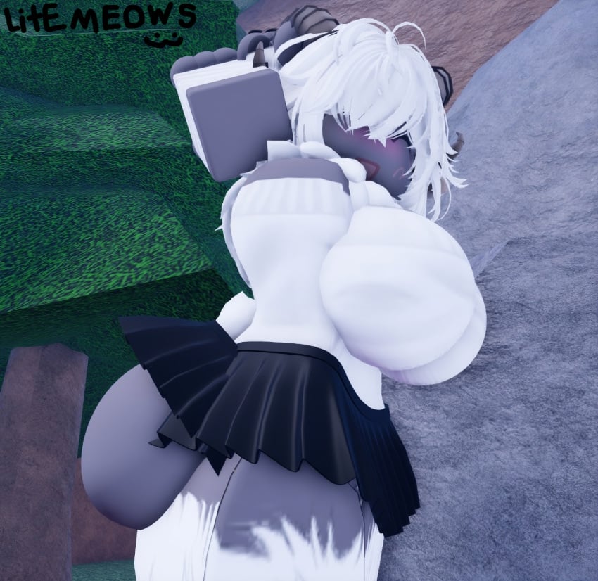1girls 3d alternate_version_at_source alternate_version_available ass ass_focus big_ass big_ass_(female) big_breasts blush blushing_at_viewer breasts butt_focus clothed curvy curvy_female curvy_figure exposing exposing_self female furry furry_female furry_only goat goat_girl goat_horns grey_skin litemeows no_panties no_underwear paws request requested roblox roblox_avatar robloxian scameows self_upload skirt skirt_lift skirt_up solo solo_female solo_focus surprised surprised_expression white_hair