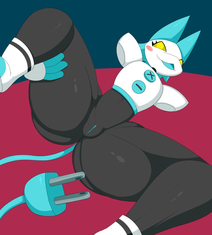 1girls anthro blue_hair blush dannyiac deltarune felid feline female female_only holding_leg lying lying_down lying_on_back multicolored_body presenting pussy solo spread_legs tail tasque_manager_(deltarune) thick_thighs undertale_(series) white_clothing yellow_eyes