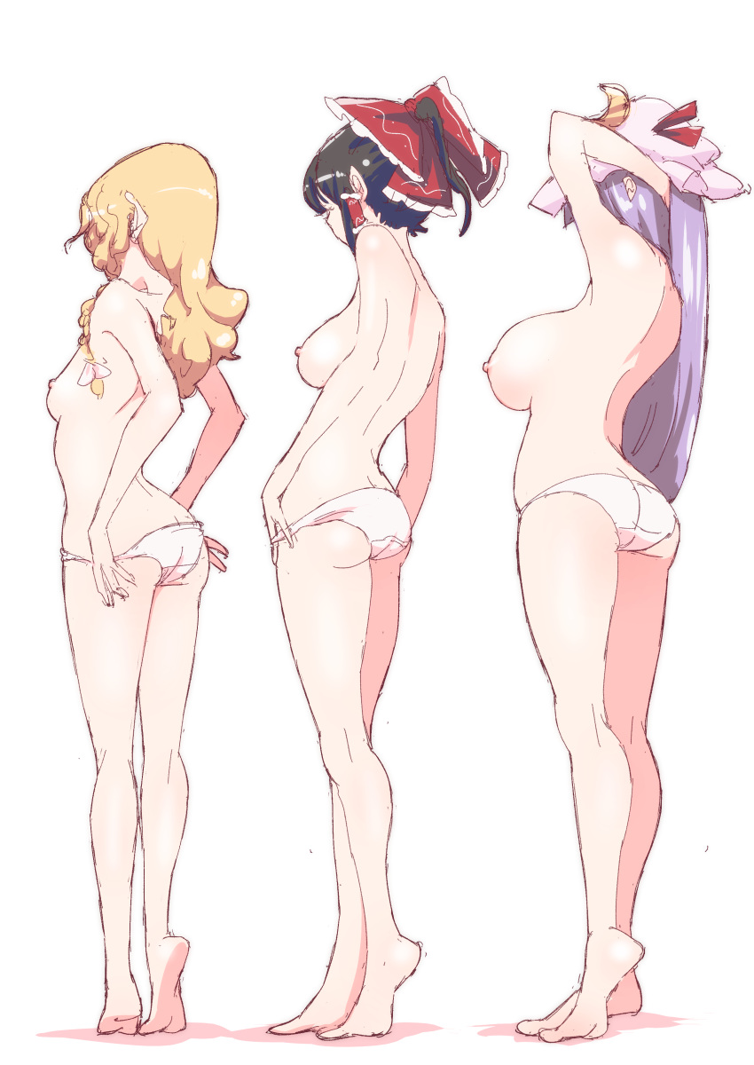 3girls alternate_breast_size big_breasts female marisa_kirisame medium_breasts multiple_girls non_(z-art) panties patchouli_knowledge reimu_hakurei small_breasts touhou