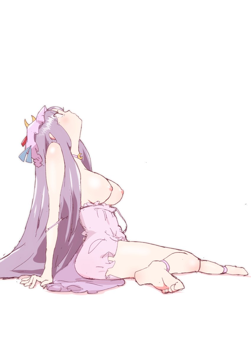 big_breasts book exposed_breasts female non_(z-art) patchouli_knowledge purple_hair tagme touhou