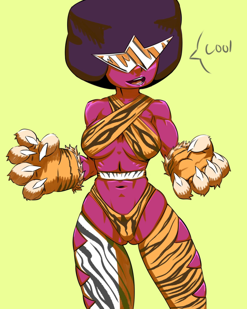 1girls bikini black_hair cartoon_network english_text female female_focus garnet_(steven_universe) gem_fusion glasses haloluli humanoid medium_breasts steven_universe tiger_paws tiger_print year_of_the_tiger