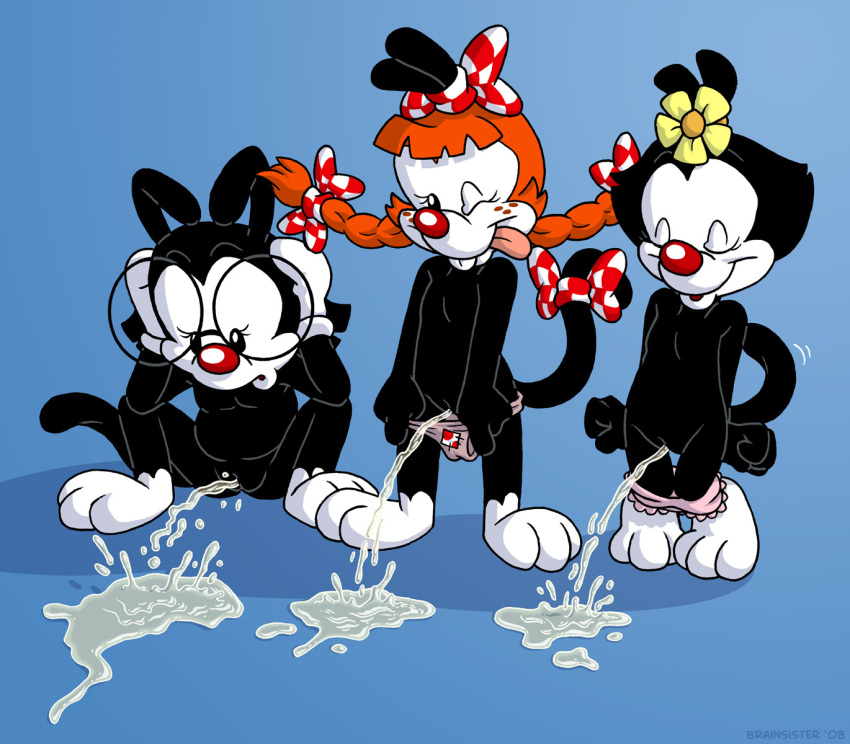 2008 animaniacs bow brainsister color cub dot_warner female female_only flat_chest flower fur furry glasses multiple_females panties peeing rule_63 wakko_warner what yakko_warner young