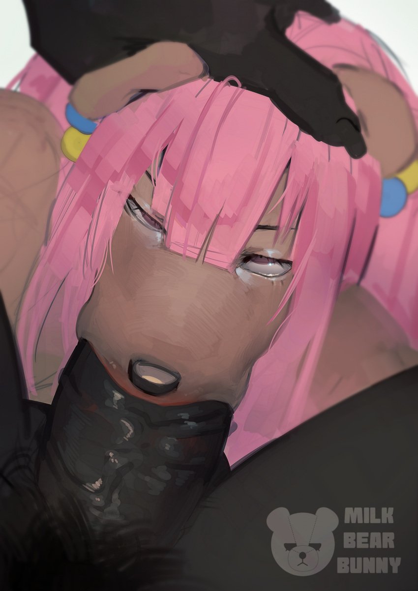 anthro bear big_penis duo english_text eye_roll female furry genitals hair hand_on_head hi_res huge_cock large_insertion male male/female male_(lore) mammal milkbearbunny penetration penis pink_hair pushing_down rina_(milkbearbunny) simple_background stretched_mouth submissive submissive_anthro submissive_female text thick_penis vein veiny_penis white_background