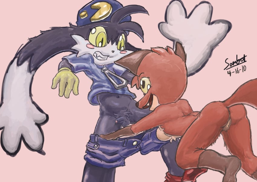 2010 anthro ass breasts crossover cub fox fur furry furry_ears furry_tail jungledyret_hugo klonoa klonoa_(series) penis pussy rita_(jungledyret) sambot sideboob tail undressing young