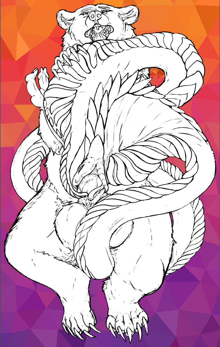 2_penises absurd_res animal_genitalia animal_penis bear coiled_up coiling coiling_another coiling_around_body coiling_around_leg duo fisting genitals hemipenes hi_res kuruk_(character) mammal multi_genitalia multi_penis neck_bulge open_mouth oral penetration penis reptile scale_splitting scalie sheath sheath_play snake splitting_scales spreading_scales stomach_bulge tongue_in_sheath yonnixart
