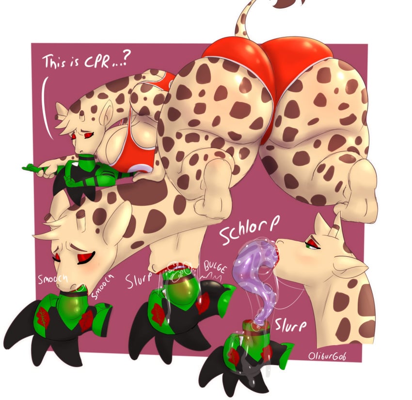 anthro anthro_on_anthro ass bent_over big_breasts big_butt big_dom_small_sub bodily_fluids breast_smother breast_squish breasts cameron_(skunkdude13) cheek_bulge clothing deep_tongue dominant dominant_female dripping duo extreme_french_kiss female french_kissing giraffe giraffe_tongue giraffid hi_res holding_another huge_breasts huge_butt kassidy_(olibur) kiss_mark kissing kneeling larger_female lifeguard lipstick lizard long_tongue makeup male male/female mammal neck_bulge oliburgob one-piece_swimsuit onomatopoeia oral oral_penetration penetration purple_tongue rear_view reptile saliva saliva_drip saliva_on_face saliva_on_tongue saliva_string scalie size_difference smaller_male smothering sound_effects squish swimwear text thick_thighs tongue tongue_out