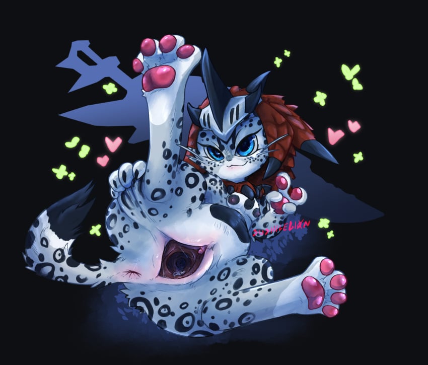 armor armor_plates capcom domestic_cat felid feline felis felyne female flying_wyvern genitals hi_res lynian mammal monster_hunter nsfw palico pantherine pawpads paws pussy rath_wyvern rathalos snow_leopard spots sushilegion ych your_character_here
