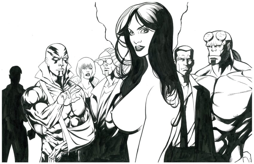 black_and_white breasts dark_horse female hellboy hellboy_(series) liz_sherman roy_cover tagme