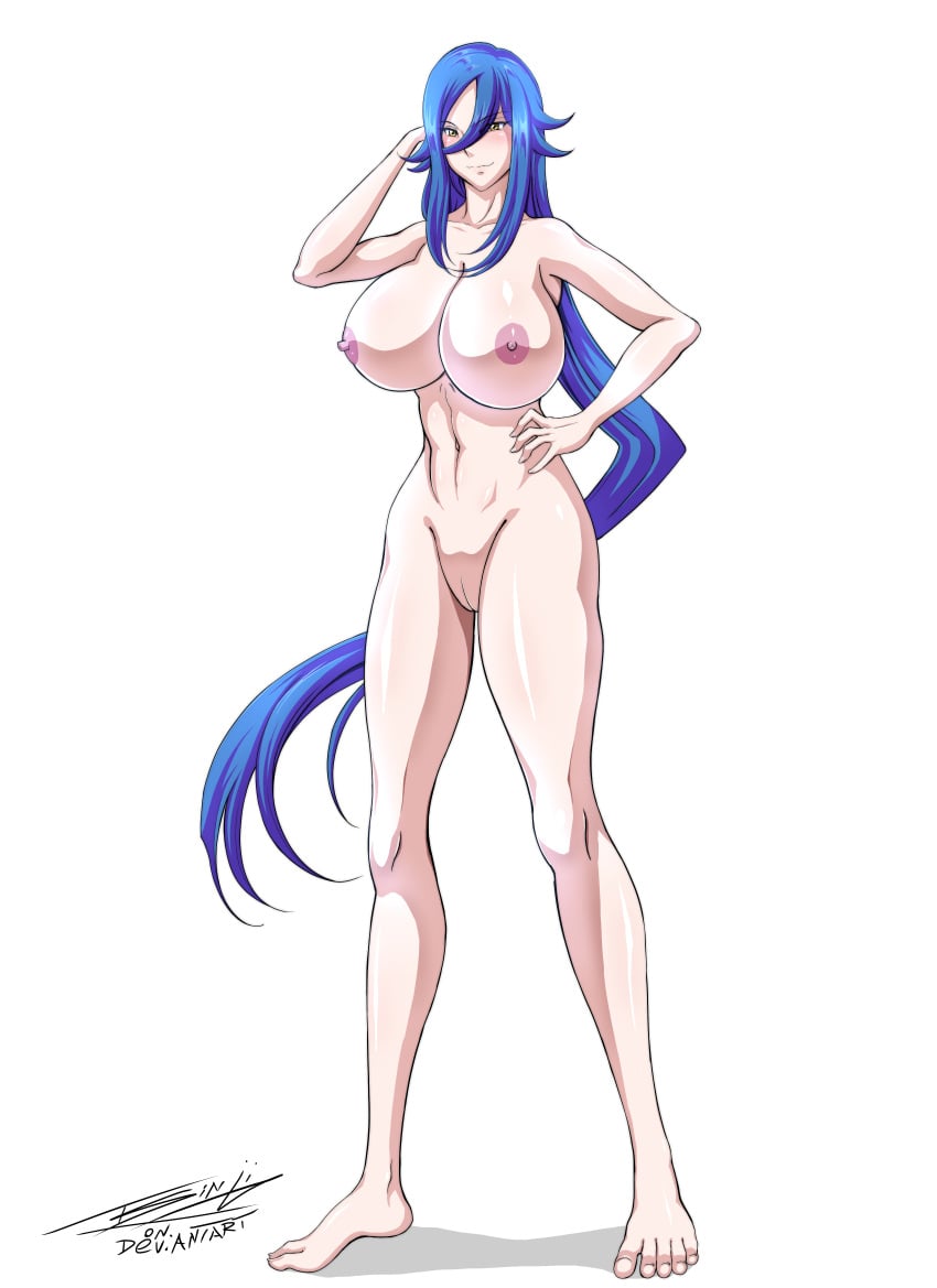 1girls abs areolae barefoot blue_hair blush breasts completely_nude erect_nipples feet female female_only fit_female hand_on_hip hand_on_own_hip hi_res high_school_dxd highres huge_breasts kalawarner large_breasts light-skinned_female long_hair looking_at_viewer navel nipples nude nude_female paipan png pussy shaved_pussy shaved_vagina smile solo standing tall thighs toes toned tsinji vagina very_long_hair yellow_eyes