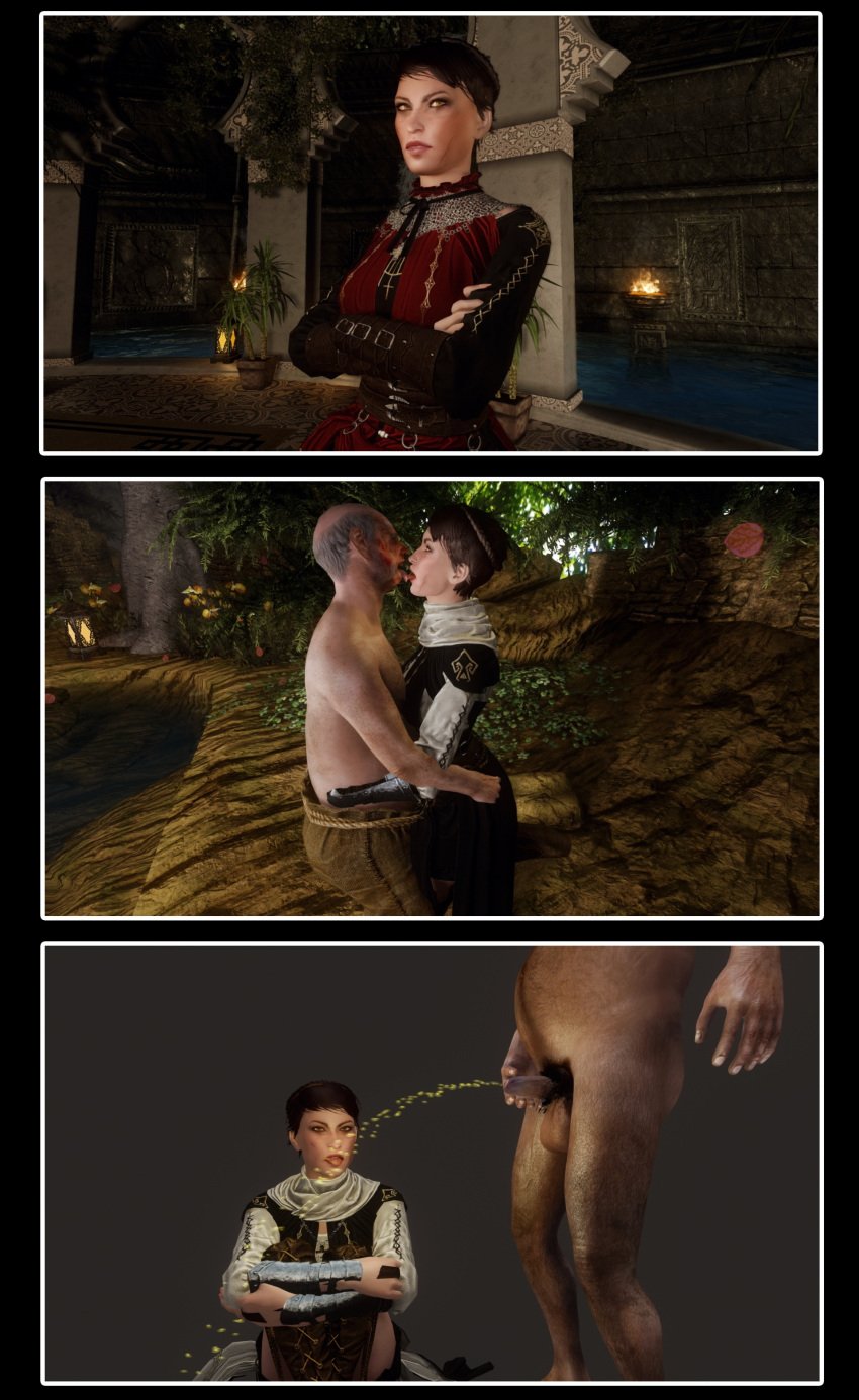 1boy 1girls 3d angry_face bald_man cassandra_pentaghast cg clothed_female clothed_female_nude_male clothing crossover dirty_body dragon_age dragon_age_inquisition fat_man female hairy hairy_male hobo homeless kissing male old_man peeing peeing_on_face skyrim smegma the_elder_scrolls tongue_kiss tongue_out ugly_bastard ugly_man urinating urinating_male urination urine urine_drip urine_stream