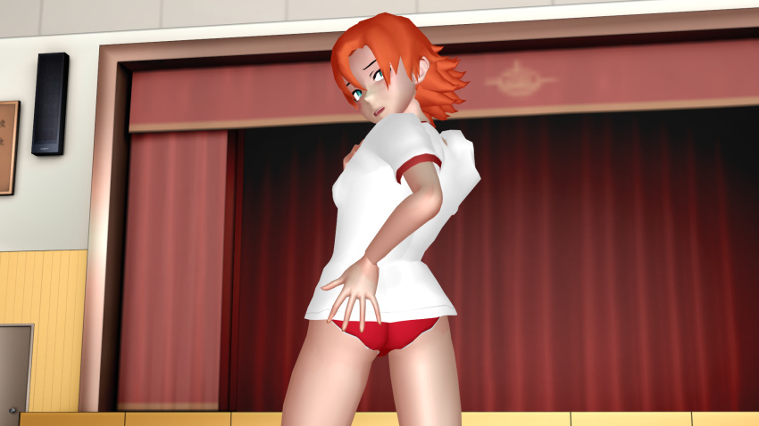 1girls 2022 3d ass ass_focus auditorium bare_legs blush buruma clothed clothing eyes_half_open female female_only fit from_behind ginger_hair gym gym_uniform gymnasium hand_on_ass human knjsufw legs light-skinned_female light_blue_eyes light_skin looking_at_viewer looking_back looking_down nora_valkyrie open_mouth orange_hair pose posing presenting presenting_ass presenting_butt presenting_hindquarters red_buruma rwby short_hair sleeves solo sports_uniform sportswear stage standing teal_eyes thighs white_shirt