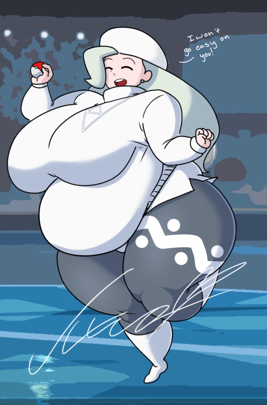 1girls 2022 alternate_breast_size ass belly big_ass big_belly big_breasts breasts captainxero closed_eyes fat_ass female female_focus female_only forsaken_(artist) fully_clothed hat huge_ass huge_breasts huge_thighs hyper massive_ass massive_breasts melony_(pokemon) milf nintendo one_foot_raised open_mouth pokemon pokemon_ss smile solo thick_ass thick_thighs tight_clothing tight_pants white_hair wide_hips