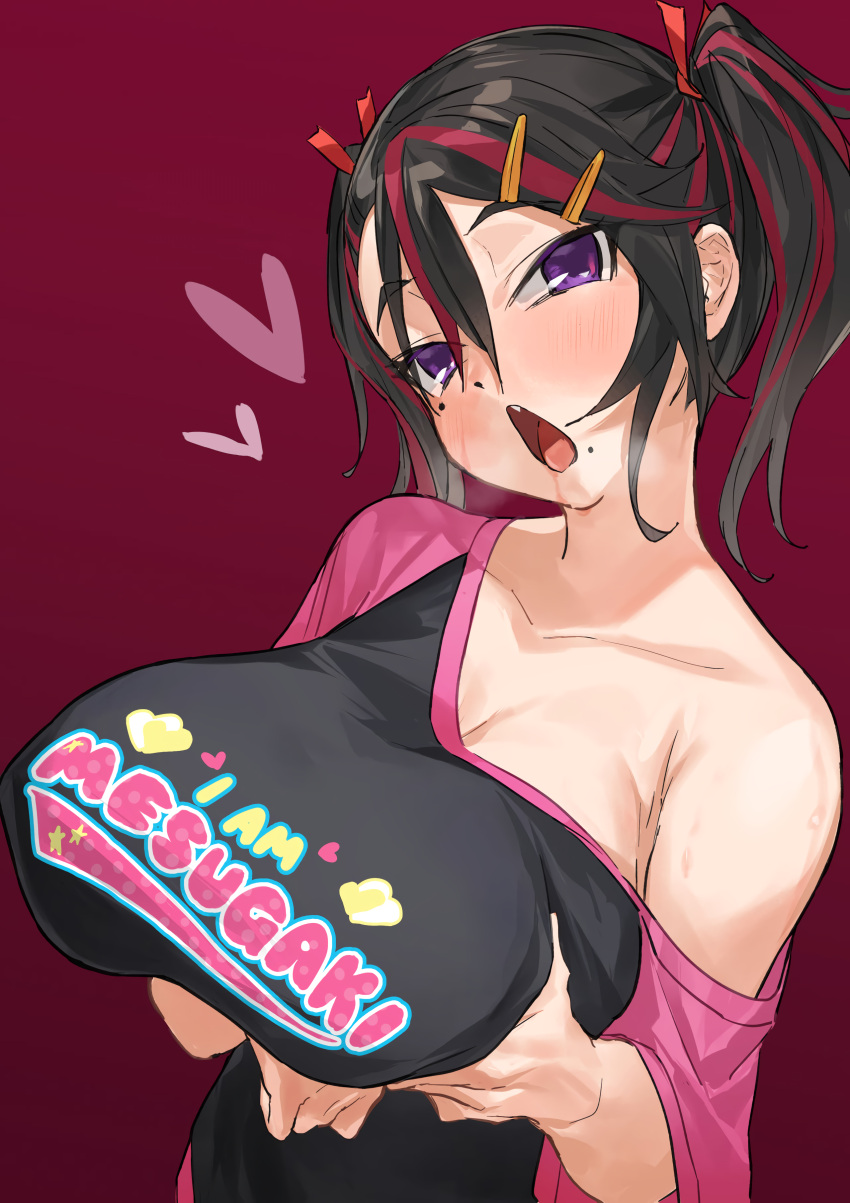 1girls ariduka_formica breasts grabbing_own_breast huge_breasts looking_at_viewer mole_under_eye mole_under_mouth multicolored_hair perorin shirt shortstack tagme twintails virtual_ant_channel virtual_youtuber