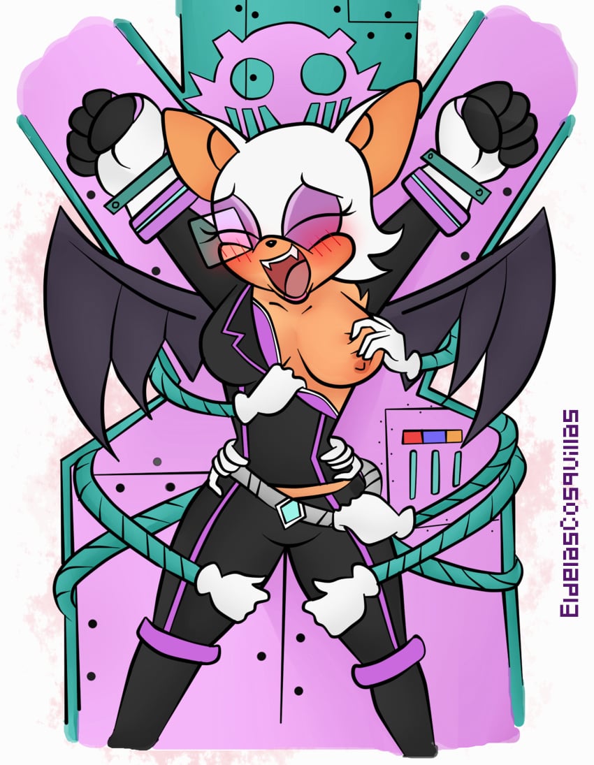 2d anthro blush breast_grab captured closed_eyes dr_eggman eggman_logo eldelascosquillas elite_agent_rouge exposed_breast exposed_breasts female forced_undressing interrogation machine mobian mobian_(species) mobian_bat nipple ripped_clothing rouge_the_bat scouter secret_agent sega sonic_(series) sonic_adventure_2 sonic_forces_speed_battle sonic_the_hedgehog_(series) spy tickle_torture tickling tinted_eyewear torn_clothes