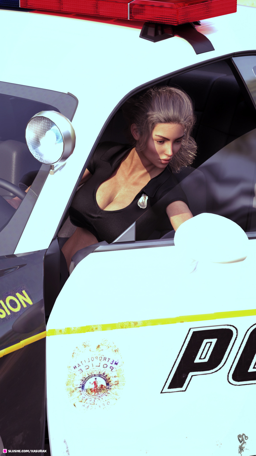 1girls 3d car clothed clothing female female_only in_car large_breasts layla_(xasurax) original original_character pinup slushe_(website) solo solo_female xasurax