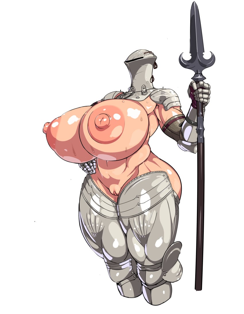 1girls abs alternate_version_available armor breasts female female_only frogmouth_(helmet) huge_breasts knight legs legwear medieval_armour muscles muscular muscular_female nisetanaqa solo spear thick_thighs thighs wide_hips