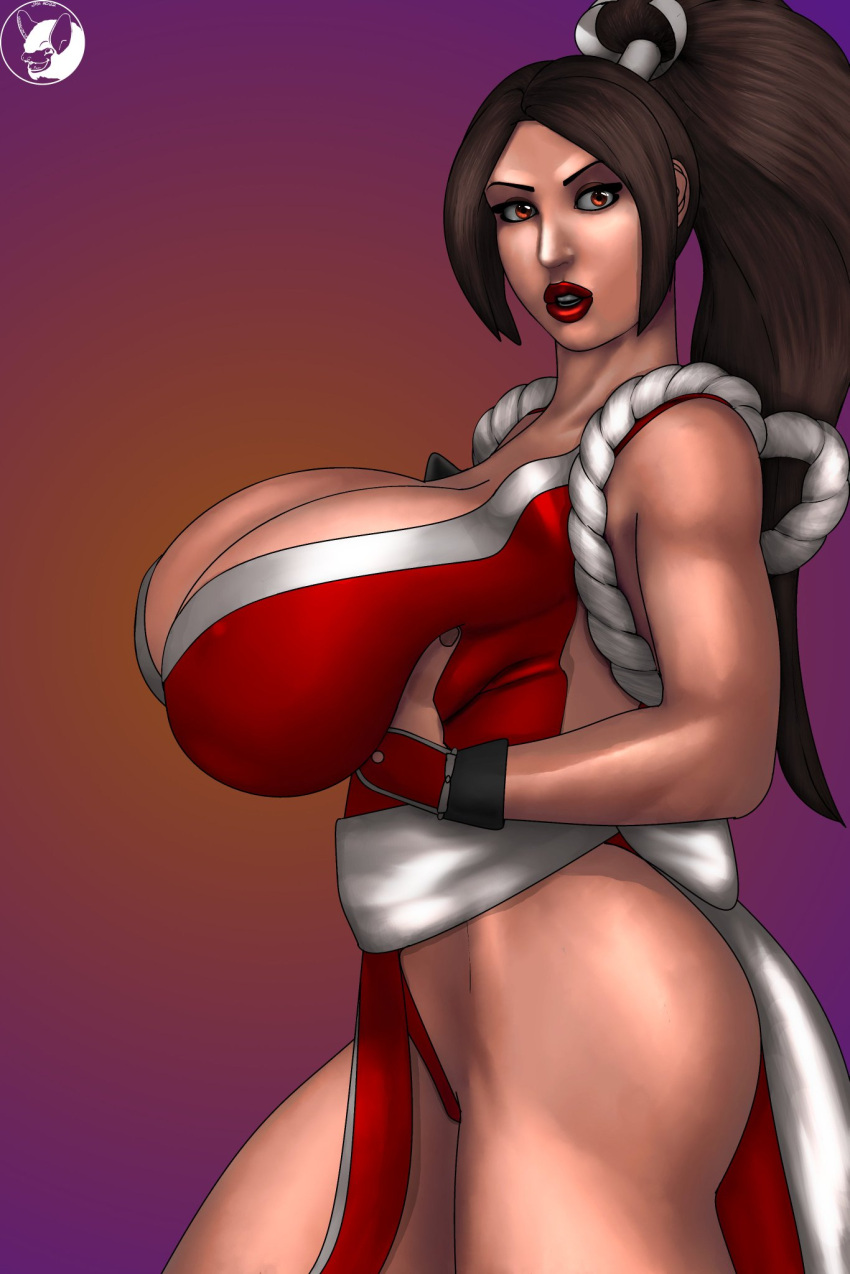 1girls alternate_version_available big_breasts blindanubis breasts brown_eyes busty cleavage clothed dat_ass digital_media_(artwork) fatal_fury female female_only king_of_fighters large_breasts legs lipstick long_hair looking_at_viewer mai_shiranui ponytail revealing_clothes snk solo thick_legs thick_thighs thighs voluptuous