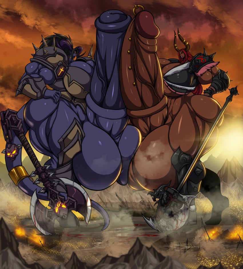 2futas animal_genitalia armor axe ball_squish balls_touching big_thighs blood dark-skinned_female dark-skinned_futanari draenei final_fantasy final_fantasy_xiv frottage futanari ghiala giantess horns horsecock horsecock_futanari hyper hyper_breasts hyper_genitalia hyper_penis lardivag mountains muscular_female muscular_futanari muscular_thighs oc original_character original_characters osmar-shotgun penis pierced_genitals purple_skin red_eyes red_hair rhaluna roegadyn spiked_armor tail testicles uncensored world_of_warcraft